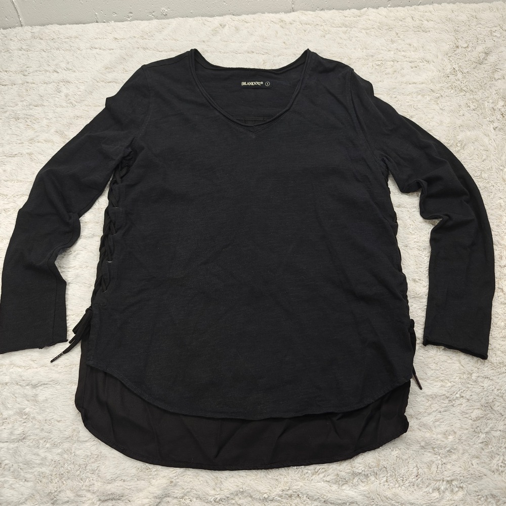 BlankNYC Womens S Black T-Shirt Side Ties Goth Alt Moody Vamp Biker Long Sleeve